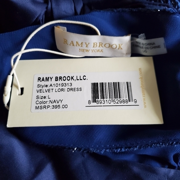 Ramy Brook Lori Metallic Velvet Blouson Navy Blue Cocktail Mini Dress NWT Large - Picture 14 of 17